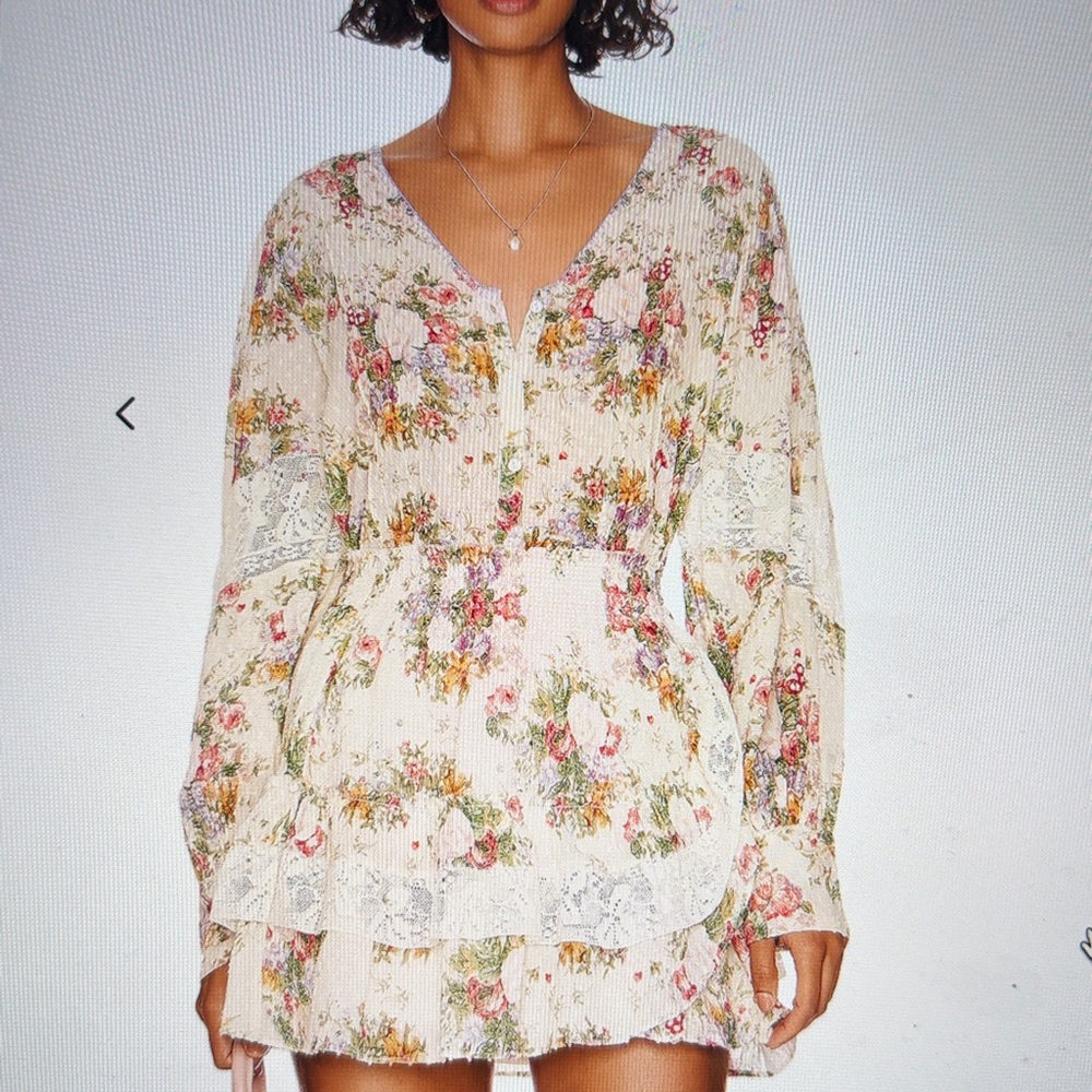 LoveShackFancy MERIDA Floral Blouse in Cream and Pink